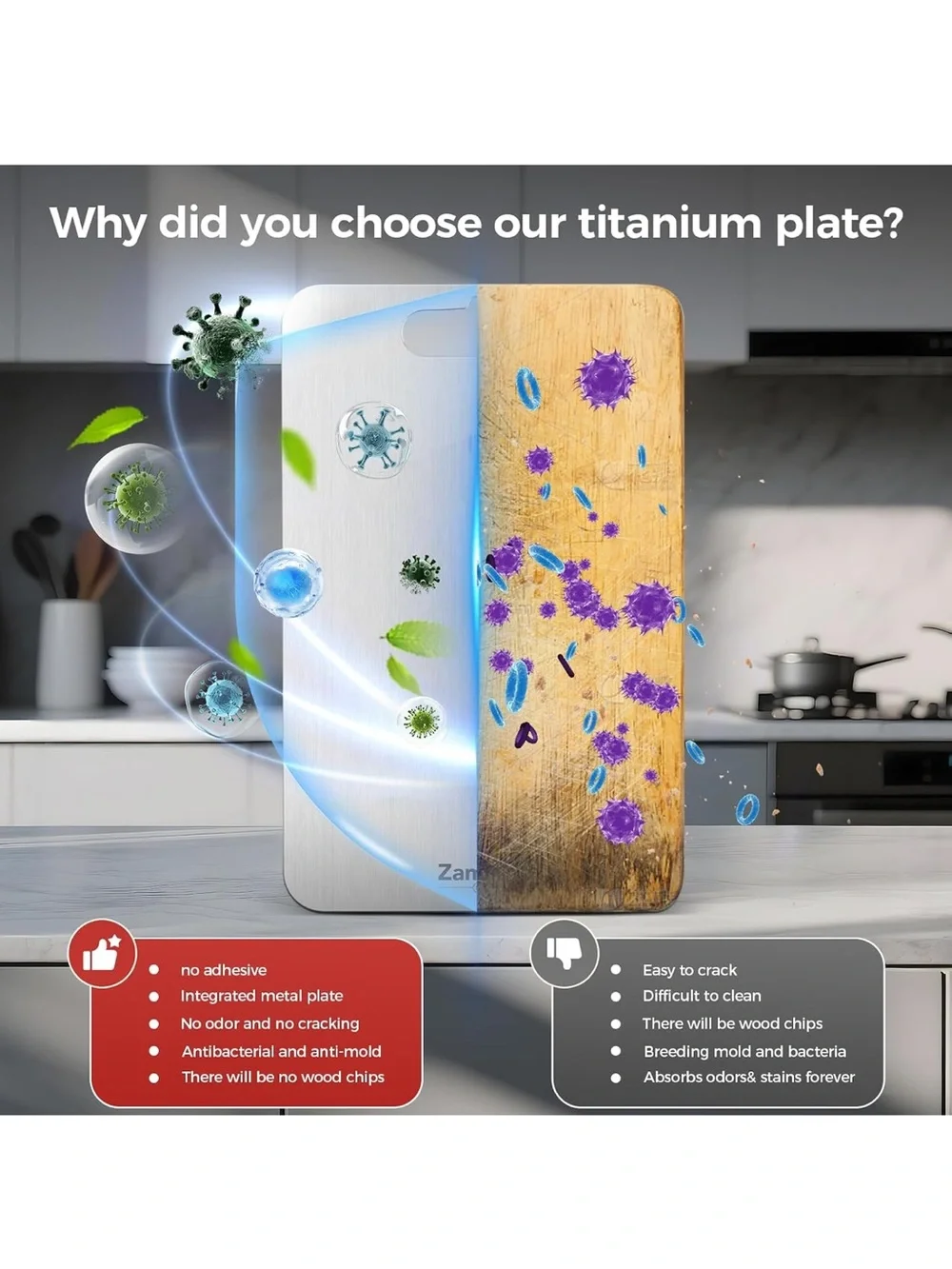 3 pack Titanium kitchen chopping Boards double sided non-toxic cutting board